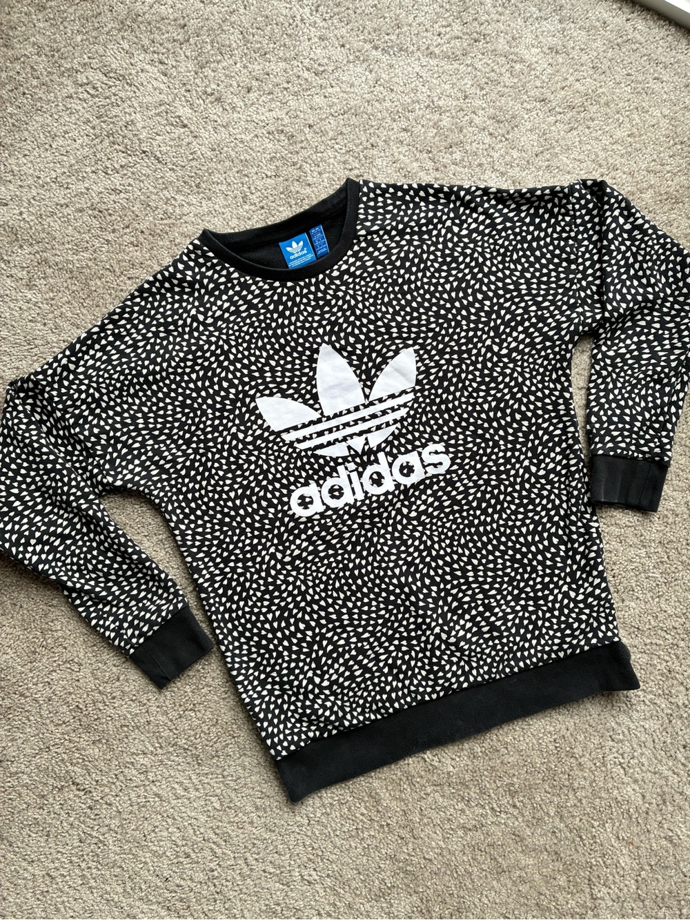 adidas Black & White Heart Pattern Crewneck Sweater